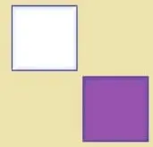 Se muestran dos cuadrados, uno blanco y uno morado, como representación de figuras con área.