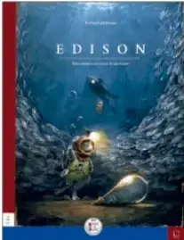 Portada del libro Edison: un ratón con casco de buceo explora el fondo marino.