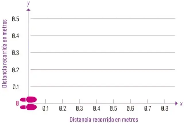 Plano con escalas 0 a 0.8 en x y 0 a 0.5 en y, origen marcado.