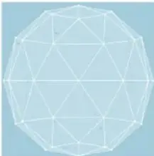 Ilustración de una figura geométrica tipo red poliédrica: un dodecaedro/icosaedro en proyección, formada por líneas blancas sobre fondo azul claro, que representa un cuerpo geométrico.