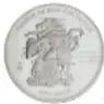 Fotografía de una medalla de plata 'Fusión de Dos Culturas', 5 onzas, México, sin fecha, diámetro 65 mm, anverso, Colección Casa de Moneda de México, Museo Numismático Nacional.