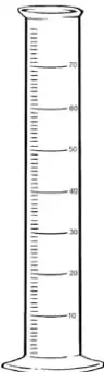 Probeta de vidrio graduada en mililitros, con marcas de 0 a 10 mL, rotulada 'Probeta'.