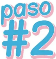Título decorativo en azul y rosa 'paso #2'.