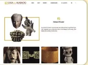 Captura de la sección Culturas del Ecuador con varias piezas arqueológicas.