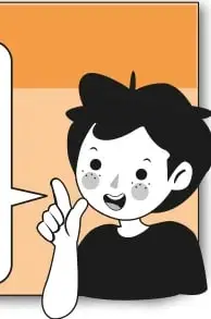 Niño con burbuja de texto que explica comparar cuántas personas hay en 1 unidad de medida, por ejemplo 1 m² o 1 alfombra.