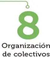 Numerales de gran tamaño en verde, morado y naranja que encabezan cada etapa de la estrategia, unidos por líneas conectoras con círculos.