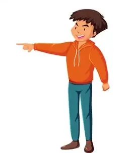 Hombre con sudadera naranja señalando con el dedo (pose ofensiva en algunas culturas).