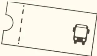 Ilustración lineal de un boleto o tarjeta con una línea punteada y el ícono de un autobús.