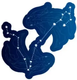 Siluetas de constelaciones con estrellas y líneas: una cabra-marina con pez, un carnero (Aries), un cánido, un cazador, un cangrejo (Cáncer), un toro (Tauro), un escorpión (Escorpio), gemelos (Géminis) y una figura con techo ( altar o cabaña), que ilustran las figuras que inspiraron mitos.
