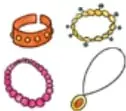 Tres opciones ilustradas: joyas, traje de superhéroe y plumas de colores.