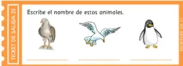 Tres animales: una cigüeña, una gaviota y un pingüino.