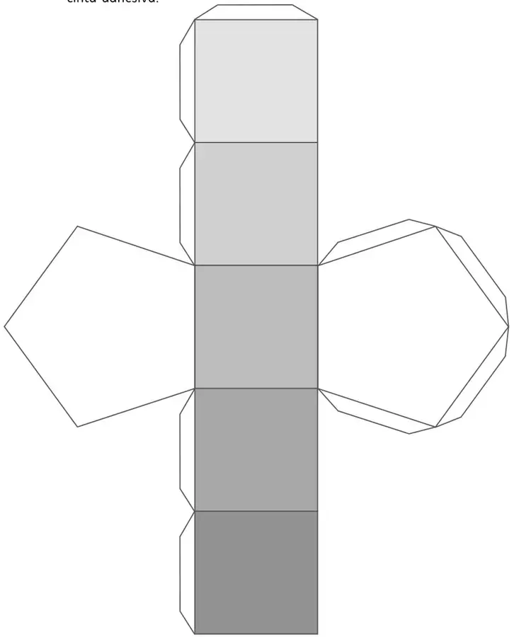 Red recortable de un prisma hexagonal: tira vertical de 6 rectángulos con pestañas de pegado y dos hexágonos regulares adosados a izquierda y derecha de la tira.