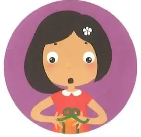 Niña con expresión de asombro y la palabra «sorprendida».