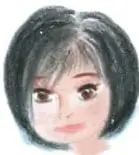Perfil ilustrado de una niña de cabello morado.