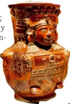 Vasija mexica encontrada en el Templo Mayor, decorada con la figura de un personaje.