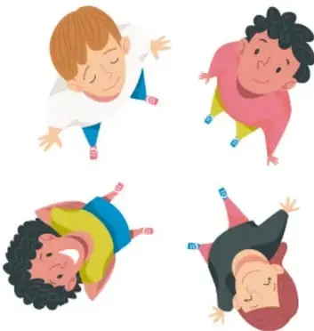 Ilustración de cuatro niños de distintos aspectos y posturas, representando la diversidad cultural.