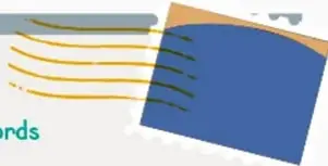 Sobre o tarjeta azul con líneas postales doradas, adorno gráfico de correspondencia.