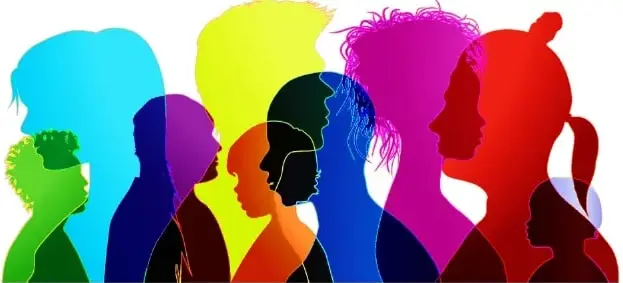 Siluetas de personas de diferentes colores y características que representan la diversidad y la participación paritaria de hombres y mujeres.