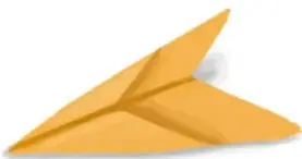 Ilustración de un avión de papel amarillo (color mostaza) en vuelo.