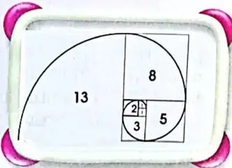 Representación visual de cuadrados y espirales asociada con patrones de Fibonacci.