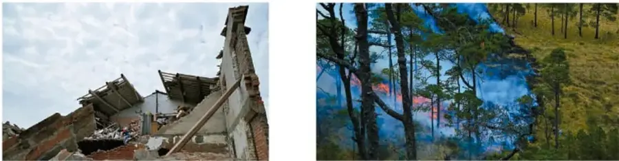 Fotografía de un edificio en ruinas tras un sismo o desastre natural.