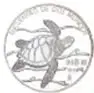 Fotografía del reverso de la Moneda de la II Serie Iberoamericana, N$ 5, Tortuga Golfina, México, 1994, plata, de 40 mm.