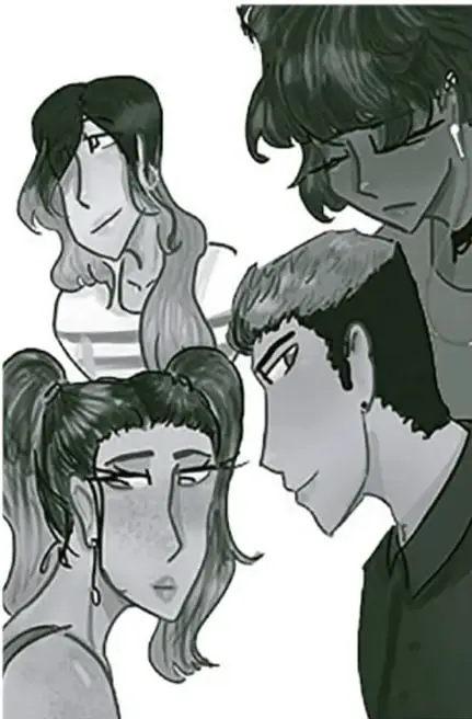 Ilustración de cuatro personas jóvenes con expresiones emocionales distintas.