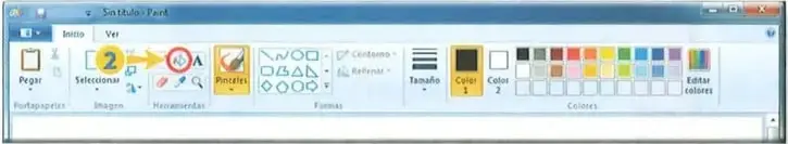 Captura de la barra de herramientas de Paint con la herramienta de relleno con color señalada.