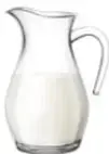 Jarra de vidrio con leche; globo de diálogo: "La cantidad de leche que contiene la jarra es 1½ litros (un litro y medio)."