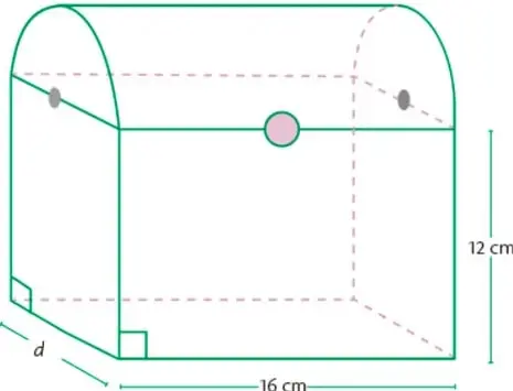 Cofre con tapa semicilíndrica, largo 16 cm, alto 12 cm y profundidad faltante d.
