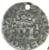 Fotografía del anverso de una moneda antigua de plata con ficha de descripción numismática.