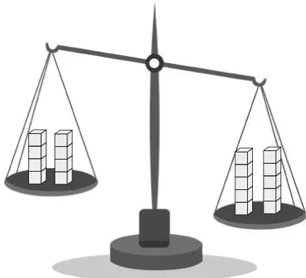 Balanza equilibrada con bloques en ambos platillos.