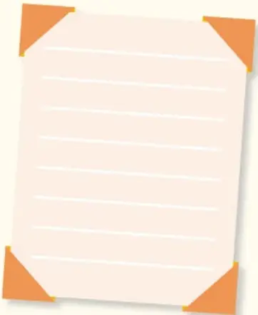 Hoja de papel con esquinas naranjas y líneas para escribir.