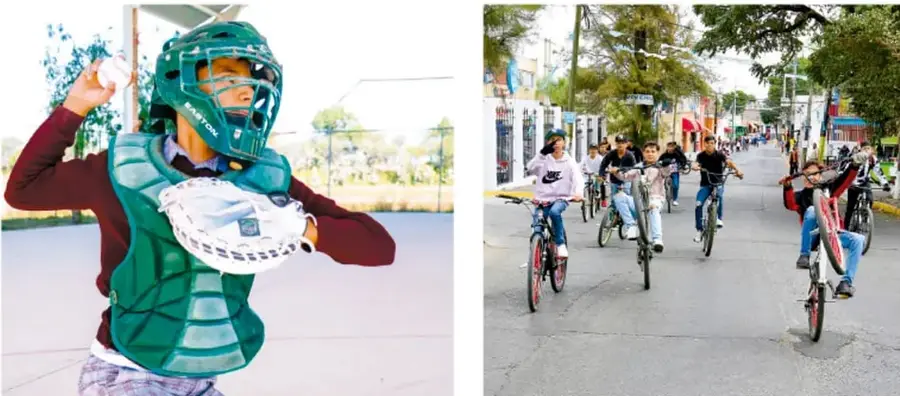 Joven con equipo de receptor de béisbol (protector, casco y guante) en postura de lanzamiento.