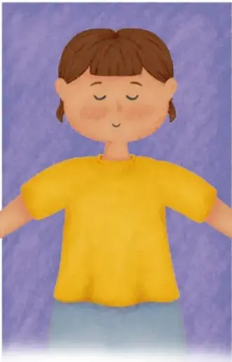 Ilustración de una niña de ojos cerrados con brazos extendidos, practicando la relajación (crédito: Daniela Rojas Rivera, Análisis Literarios).
