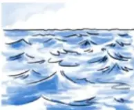 Ilustración de olas del mar pintadas con trazos azules y blancos.