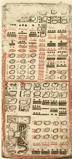 Códice o documento pictográfico con glifos y figuras, posiblemente maya o mixteco.
