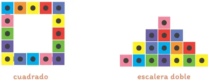 Cuadrado formado por cubos de colores (morado, naranjo, rosado, amarillo, azul, verde) que forman un marco con el centro vacío.