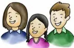 Tres niños con expresión de alegría, etiqueta Felices.