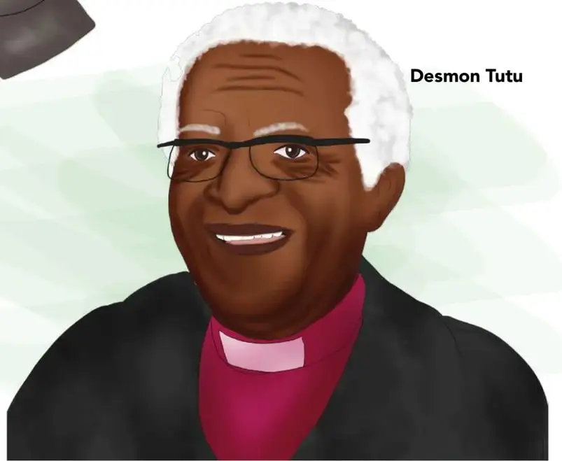 Ilustración de Desmond Tutu, religioso y defensor de los derechos humanos, presentado como representante de los valores del Ubuntu.