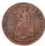 Fotografía del reverso de una moneda de cobre de la República Mexicana, 1/4 de Real, Sonora, 1859, con ficha de museo.