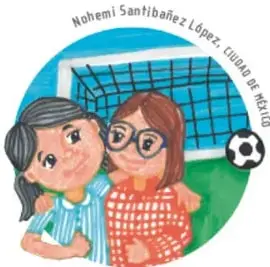 Ilustración de dos niñas frente a una portería de fútbol, con la leyenda 'Me parezco a Mariana porque a ambas nos disgusta el fútbol.'