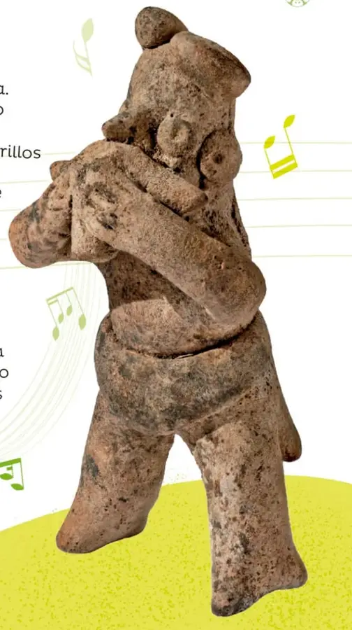 Vasija de cerámica prehispánica con forma de animal, probablemente un ave o mamífero, de color beige con manchas.