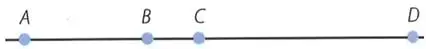 Una recta horizontal con cuatro puntos ordenados A, B, C y D.