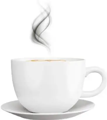 Taza blanca humeante sobre platillo, ilustración alusiva al calor y los líquidos calientes.