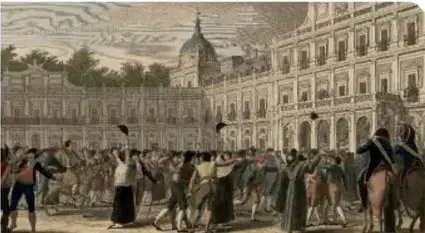 Batalla naval de Trafalgar con barcos de vela.