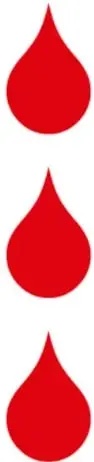 Tres gotas de sangre rojas decorativas en forma vertical.