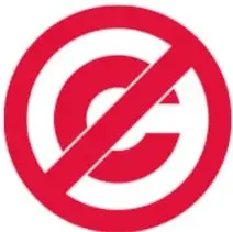 Símbolo de la C de copyright con una barra roja que indica que la obra no está protegida (dominio público).