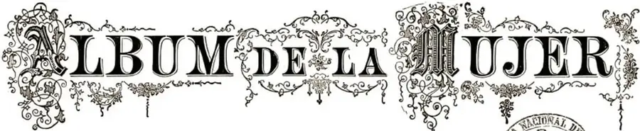 Cabecera decorada del periódico El Álbum de la Mujer con cenefas y el nombre de la directora.