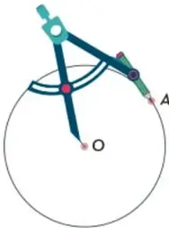 Ilustración de un compás trazando una circunferencia con centro en O y punto de paso A.